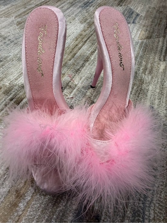 Fashion Nova Shoes - Fashion Nova Pink Marabou Satin Mule Heels